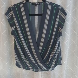 Jealous Tomato Navy and Green Striped Blouse